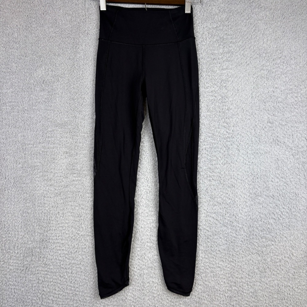 Lululemon Leggings Womens 2 Black Hit It Crop Mesh Panel Yoga Activewear